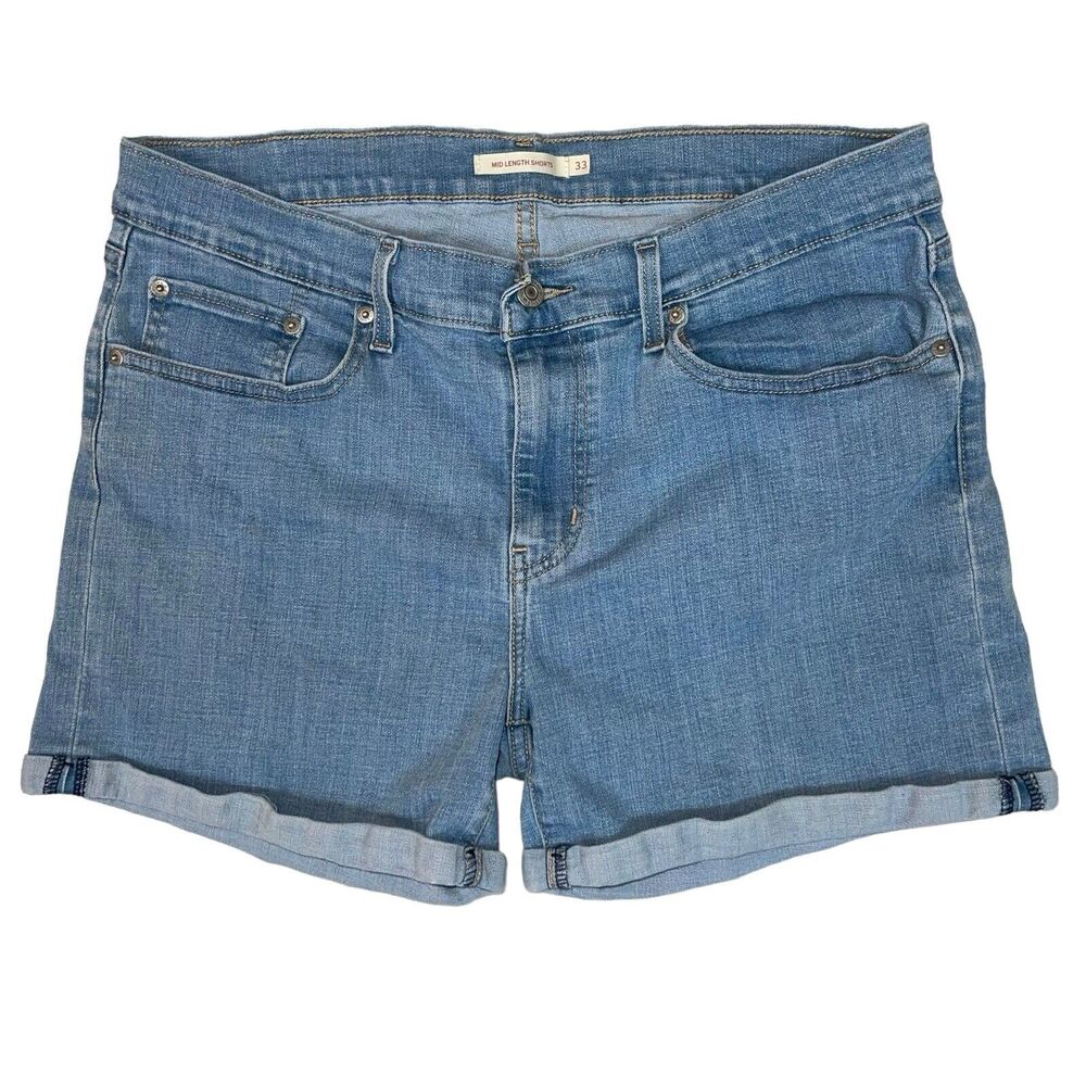 Levi's Jean Shorts Mid Length Light Wash Rolled Hem